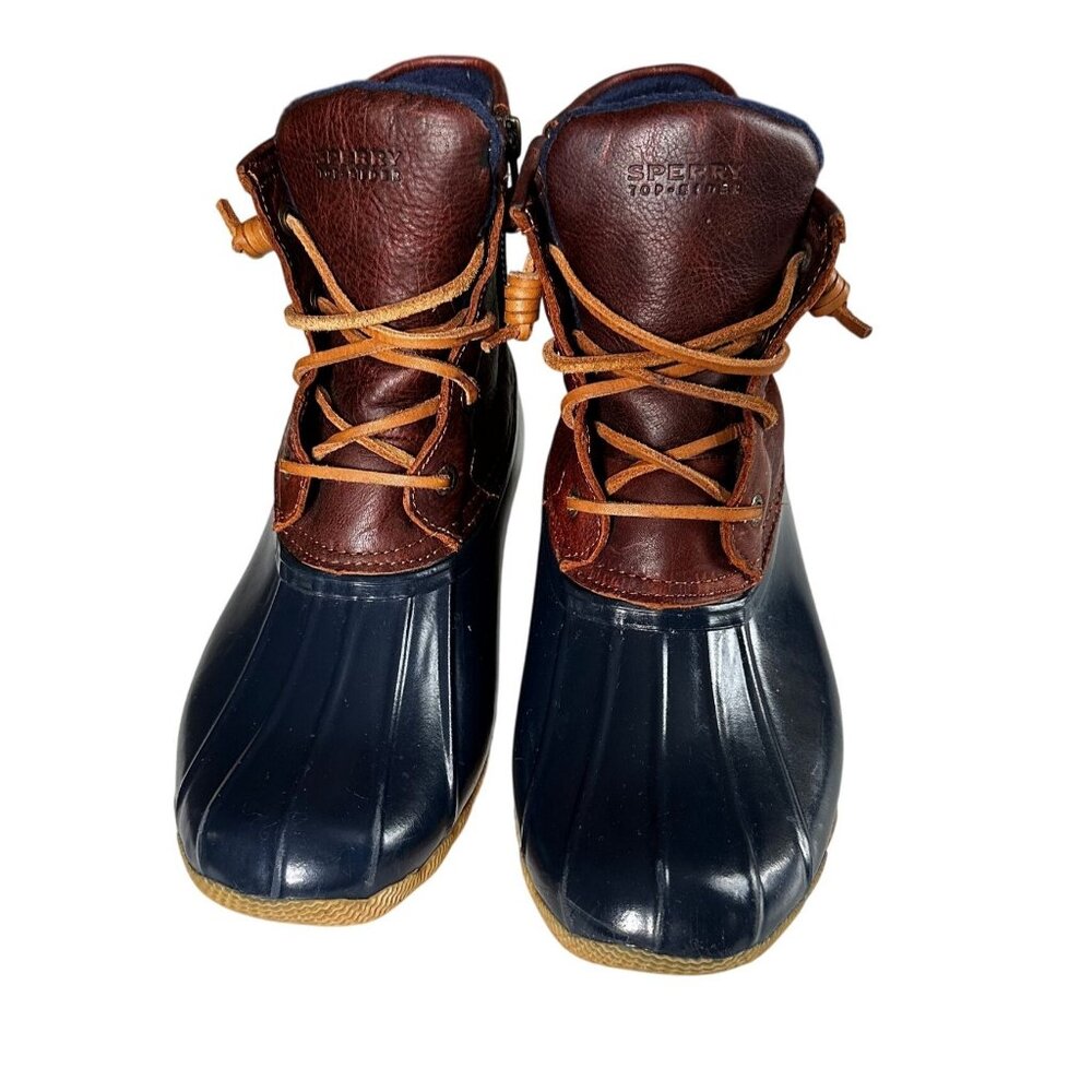 Sperry Women's Size 8 Navy Saltwater Waterproof Leather Rubber Duck Rain Boots - Picture 3 of 7